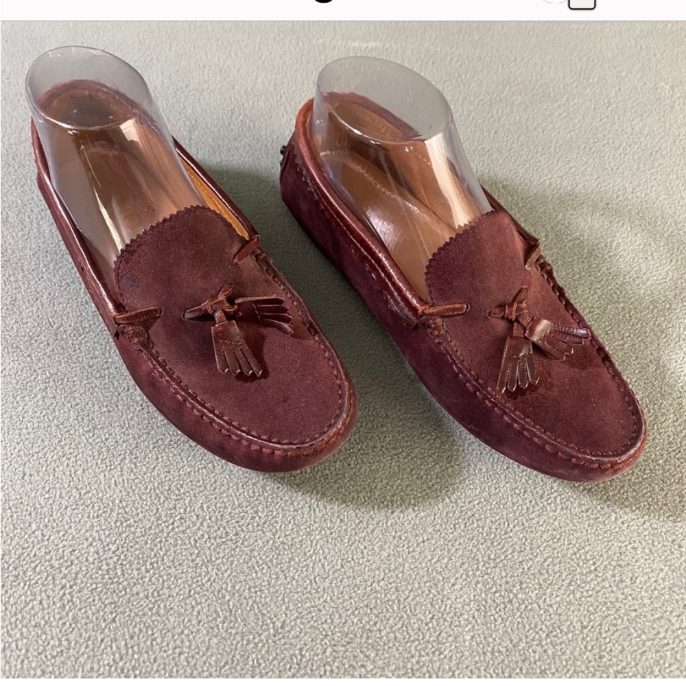 TOD'S Burgundy Leather Suede Loafer Flats Size 6 Women's Shoes - Picture 4 of 4